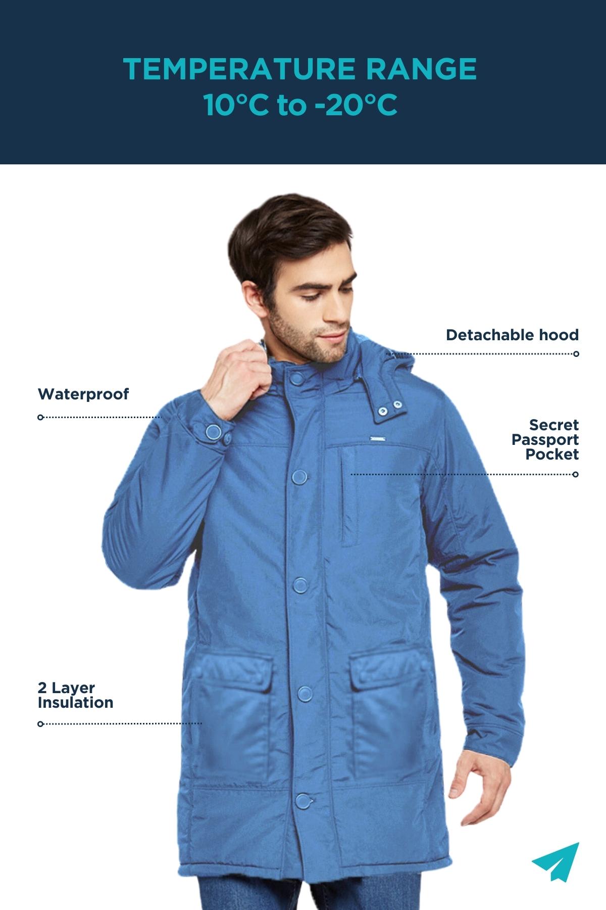 Persian Blue Fleece Lined Hooded Parka Jacket | Men
